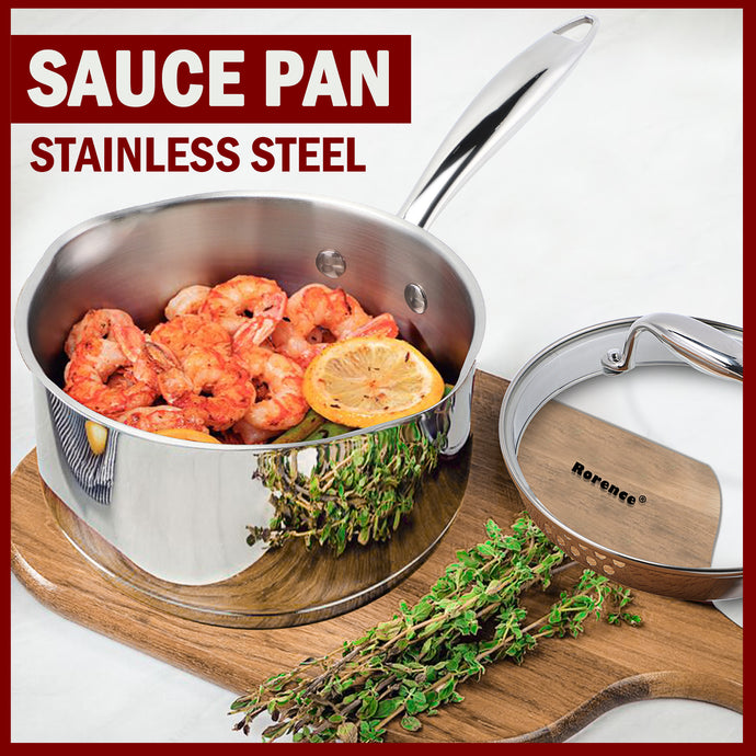Rorence Stainless Steel Saucepan Set with Lid: 2.5/3/3.7 Quart